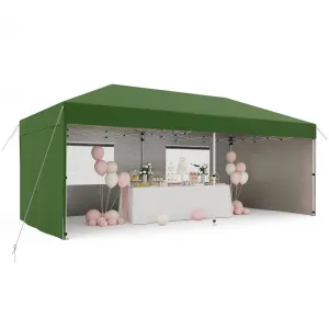 10'x20' Pop-Up Canopy Tent - 210D Oxford Fabric Portable Instant Commercial Tent with 4 Sidewalls, 12 Stakes & 6 Sandbags for Events, Green