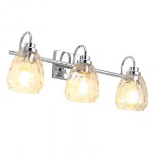 Modern Glass Bathroom Vanity Lights Chrome Bathroom Light fixtures Crystal Vanity Shower Lights Over Mirror Wall Mount Lighting Fixture for Hallway Kitchen Bedroom Living Room, 3 Lights