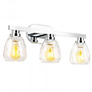 Chrome Bathroom Light Fixtures - 3 Lights, Hammered Glass Shade, E26 Socket, Wall Mount, Suitable for Hallway, Kitchen, Bedroom, Living Room