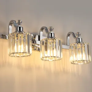 Modern Bathroom Vanity Light 3-Lights Stainless Steel Crystal Vanity Lights Over Mirror Modern Crystal Bathroom Wall Lighting Fixtures