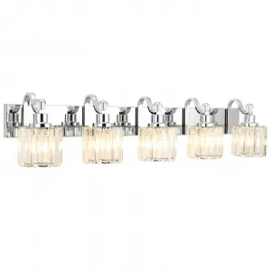 LED Modern Crystal Bathroom Vanity Lights Over Mirror, Chrome Bathroom Light Fixtures Wall Light (5-Light)