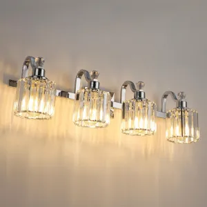 Modern Bathroom Vanity Light 4-Lights Stainless Steel Crystal Vanity Lights Over Mirror Modern Crystal Bathroom Wall Lighting Fixtures
