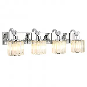 LED Modern Crystal Bathroom Vanity Lights Over Mirror, Chrome Bathroom Light Fixtures Wall Light (4-Light)