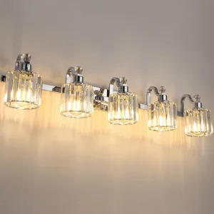 Modern Bathroom Vanity Light 5-Lights Stainless Steel Crystal Vanity Lights Over Mirror Modern Crystal Bathroom Wall Lighting Fixtures