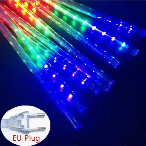 30cm LED Meteor Shower Rain Lights IP65 Waterproof High Brightness Fairy Lights for Garden Path Yard Decoration (EU Plug) Color