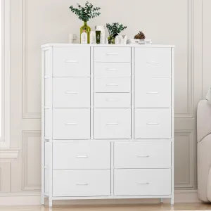 15 Drawer Dresser for Bedroom, Tall Storage Organizer with Fabric, Metal Frame, Wood Top, Side Pockets & Hooks, Easy Assembly