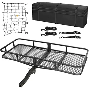 PU+ Steel Tail Rack, 150 lb Storage Capacity Heavy Duty Steel Tail Rack with PVC Fabric Waterproof Cargo Bag and Steel Windproof Fairing, Rack with Bottom Metal Rods and Side Rails