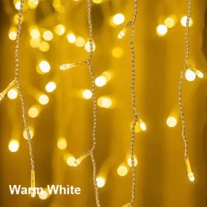 5m 96 LEDs Curtain Icicle String Light IP44 Waterproof Energy Saving 8 Lighting Modes Outdoor Decor Lights for Home Decor Warm White 220V EU Plug