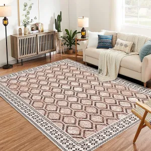 Geometric Modern Area Rug, 4x6 Washable Indoor Carpets Boho Vintage Diamond Rug, Casual Non Shedding, Stain Resistant, Easy-Cleaning for Living Room Bedroom Office Dining Room