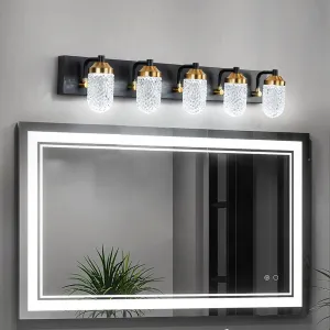 Modern Bathroom Vanity Light 4 Light 110V 6000K Transparent Glass Lampshade Black 4 Heads Farmhouse Wall Sconce Lighting