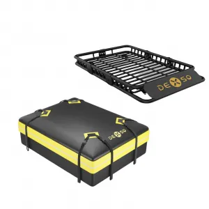 Roof Cargo Basket, Roof Rack Cargo Basket with Waterproof Cargo Bag Roof Basket Cargo Carrier, Universal Cargo Roof Rack Basket Luggage Bag (15 Cubic Feet Luggage Bag, 46"x 36"x 5" Roof Rack)