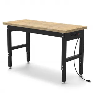 60" x 20" Height Adjustable Workbench, 2200 Lbs Weight Capacity with Power Socket,Cable for Garages, Workshops, Homes & Offices (Rubber Pads)