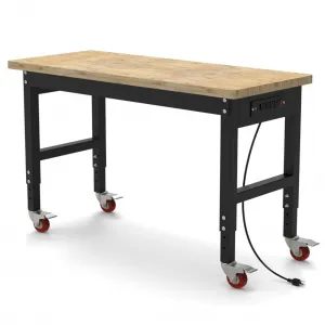 48" x 24" Height Adjustable Workbench, 2200 Lbs Weight Capacity with Power Socket,Cable for Garages, Workshops, Homes & Offices (Metal Wheel)