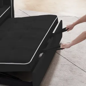 Convertible Sofa Bed With Side Storage Pocket Adjustable Backrest 105°-180° Multi-Functional Sleeper Couch For Small Space Living Room Black