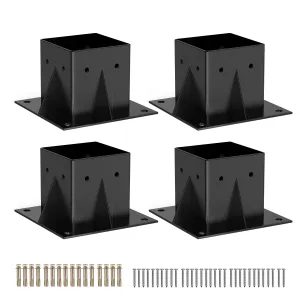 4"x 4" (Inner 3.6"x3.6") Post Brackets, 4PC Heavy Duty Steel Post Base Supports for Outdoor Fence, Mailbox, Pergola Bracket Fence Kit, Black