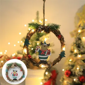 Artificial Christmas Wreath with LED String Lights Energy Saving High Brightness Door Hanging Rattan Perfect Indoor Outdoor Decor Garland Elk