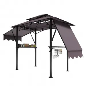 Grill Gazebo,5x8ft Double Layer BBQ Gazebo, Outdoor BBQ Waterproof Patio Canopy Tent Extra Shadow with Double Sided Awning,Two Side Frames (Brown)