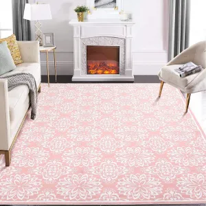 9x12 Area Rugs Large Machine Washable Rug Living Room Rugs Modern Floral Rugs for Bedroom Non Slip Soft Indoor Carpet Vintage Print Accent Rug Non Shedding Dining Room Office Throw Carpet Pink