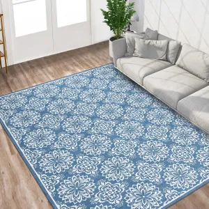 Modern Floral Area Rugs 6x9 Living Room Rugs Large Machine Washable Rug Non Slip for Bedroom Vintage Print Rug Soft Faux Wool Floral Rug Non Shedding Throw Carpet for Dining Room Office Grey