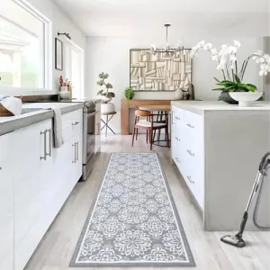 Vintage Floral Area Rug 2x6 Runner Rug Washable Hallway Runners Non-Slip Soft Entryway Rug Runner Indoor Faux Wool Throw Rug Non-Shedding Floor Carpet for Bedroom Bedside Laundry Kitchen Grey