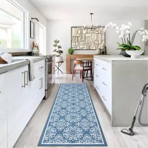 Vintage Floral Area Rug 2x6 Runner Rug Washable Hallway Runners Non-Slip Soft Entryway Rug Runner Indoor Faux Wool Throw Rug Non-Shedding Floor Carpet for Bedroom Bedside Laundry Kitchen Blue