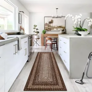 Bordered Brown 2x6 Braided Distressed Runner, Washable Non Slip Non-Shedding Ultra-Thin Carpet for Entryway Hallway & Bedroom Bedside