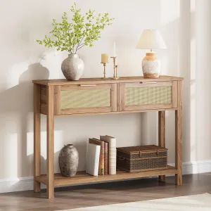 Entryway Table with 2 Drawers, Console Table for Entryway, Wood Sofa Table with Storage, Boho Console Table for Living Room, Hallway Foyer Table Home Furniture