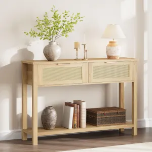 Entryway Table with 2 Drawers, Console Table for Entryway, Wood Sofa Table with Storage, Boho Console Table for Living Room, Hallway Foyer Table Home Furniture