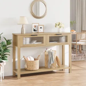 Entryway Table, Wood Console Table with 2 Glass Drawers, 2 Tier Sofa Table with Storage for Living Room, Foyer Tables for Entryway, Light Walnut
