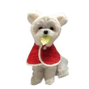 Pet Dogs Christmas Hood Cape Winter Warm Cloak with Plush Ears Dog Clothes Accessories Pet Clothes for Small Medium Dogs Christmas-Plush Cape one Size