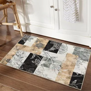 Small Area Rug 2x3 Modern Geometric Entryway Rug Machine Washable Non Slip Floor Mat Abstract Distressed Doormat Non-Shedding Throw Rug for Bedroom Entrance, Brown