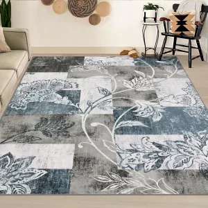 Area Rug 6x9 Abstract Rug Machine Washable Area Rug Non Slip Non Shedding Distressed Throw Rug Low Pile Indoor Carpet for Bedroom Living Room, Blue Grey
