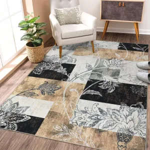 Large Rug 8x10 Abstract Modern Geometric Area Rug Non-Slip Distressed Area Rug Machine Washable Indoor Floor Carpet Low Pile Rug for Bedroom Nursery, Brown