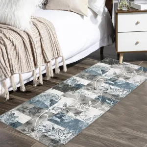 Runner Rug 2x6 Machine Washable Hallway Rug Modern Geometric Area Rug Non-Slip Distressed Throw Floor Carpet for Kitchen Laundry Room, Blue Grey