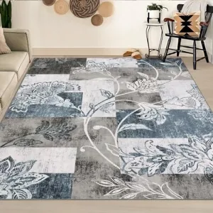 Area Rug 4x6 Abstract Rug Modern Geometric Area Rug Non Slip Washable Rug Non Shedding Distressed Rug Low Pile Throw Rug for Bedroom Nursery Living Room, Blue Grey