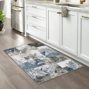 Small Area Rug 2x3 Modern Geometric Entryway Rug Machine Washable Non Slip Floor Mat Abstract Distressed Doormat Non-Shedding Throw Rug for Bedroom Entrance, Blue Grey