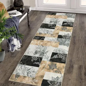Runner Rug 2x8 Machine Washable Hallway Rug Abstract Modern Geometric Area Rug Non-Slip Distressed Throw Floor Carpet for Kitchen Laundry Room, Brown