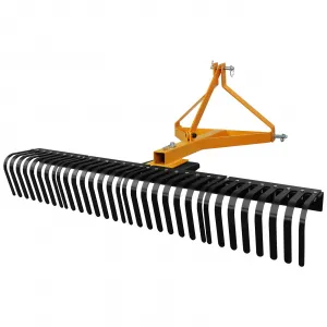 Landscape Rock Rake 5 FT 3-Point Attach Heavy Duty Steel Tines Rotatable Adjustable Tow-Behind Garden Tractor for Lawn and Field