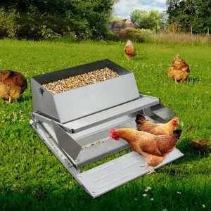 27LBs Automatic Treadle Chicken Feeder, Galvanized Steel, Outdoor