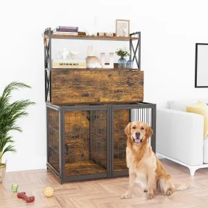 Dog Crate Furniture Heavy Duty Wooden Pet House With Storage Shelves Indoor Dog Cage 4 Doors Brown Small Medium Dogs