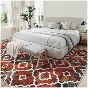 Area Rug 4x6 Boho Rug Modern Rug Washable Moroccan Area Rugs for Living Room Laundry Bedroom Geometric Office Carpet Low Pile Dining Room Rug Distressed Area Rugs Trellis Rug Multi Color