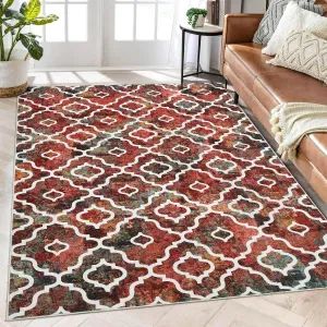 Washable Rug 8x10 Large Living Room Rug Boho Rug Modern Geometric Area Rugs for Bedroom Distressed Office Floor Carpet Trellis Rug Non Slip Dining Room Area Rugs Farmhouse Rug Multi Color