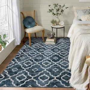 Living Room Rug 5x7 Boho Rug Modern Rug Washable Area Rugs for Bedroom Moroccan Geometric Office Carpet Distressed Dining Room Area Rugs Low Pile Non Slip Farmhouse Floor Cover Black Trellis Rug