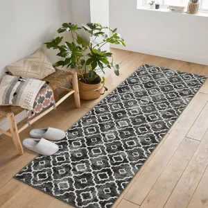 Runner Rug 2x6 Boho Rug Modern Geometric Rugs for Entryway Hallway Laundry Bathroom Washable Trellis Rug Non Slip Office Carpet Moroccan Bedroom Rug Distressed Area Rugs Low Pile Grey