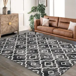 Living Room Rug 5x7 Boho Rug Modern Rug Washable Area Rugs for Bedroom Moroccan Geometric Office Carpet Distressed Dining Room Area Rugs Low Pile Farmhouse Trellis Rug Non Slip Grey