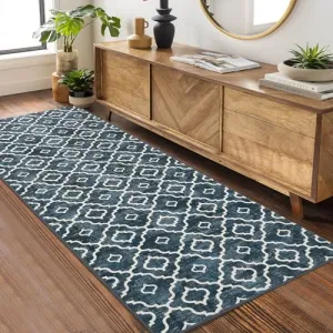 Runner Rug 2x6 Boho Rug Modern Geometric Rugs for Entryway Hallway Laundry Bathroom Washable Rug Non Slip Office Carpet Moroccan Bedroom Rug Distressed Area Rugs Low Pile Black Trellis Rug