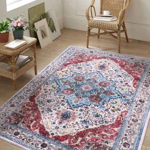 Area Rug 5x7 Rugs for Living Room，Vintage Rug for Living Room Bedroom Dinning Room,Boho Distressed Tribal Area Rug,Low Pile Non-Slip Washable Indoor Door Mat for Kitchen Entryway Bathroom