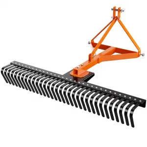 3 Point 5 FT Landscape Rake, 60" Width 3 Point Rock Rake Tow-Behind Garden Tool for Compact Tractors, Fits Category 1 Hookup, 360 Degree Rotation Lawn Rake