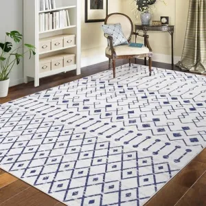 5x7 Modern Moroccan Geometric Rug + Non Slip + Machine Washable + Durable + Polyester + Low Pile + Indoor Use + Bedroom, Living Room