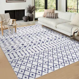 Washable 9x12 Moroccan Geometric Rug - Modern, Non-Slip, Low Pile, Polyester - Ideal for Bedroom, Living Room